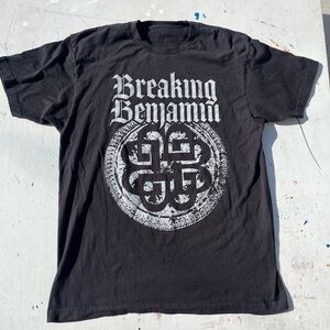 Men's Breaking Benjamin T-Shirt Black Spell-Out NO SIZE Y2K Rap Rock Emo NuMETAL